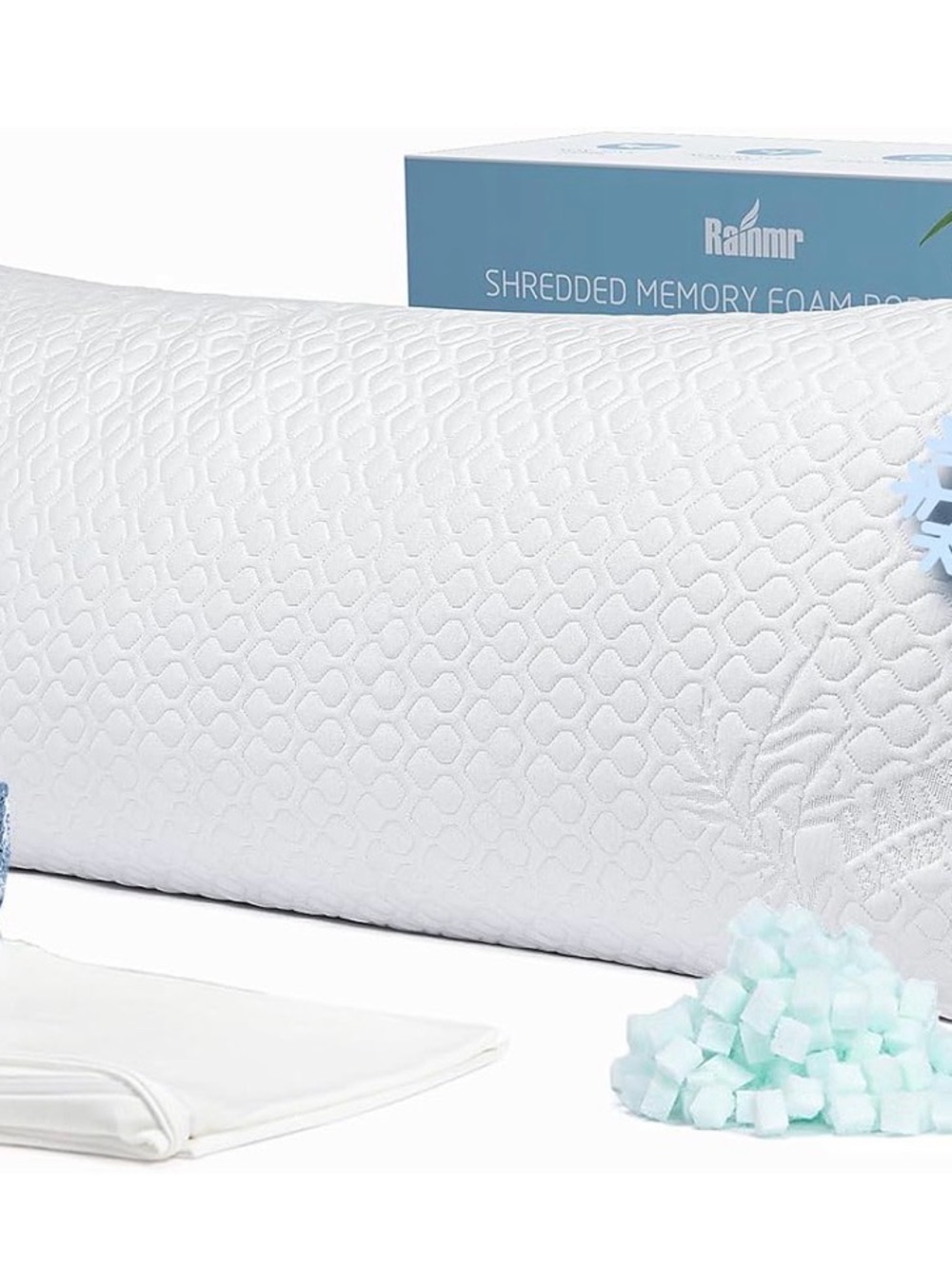 Rainmr White Shredded Memory Foam Pillow - Cooling Support - 20inx54in